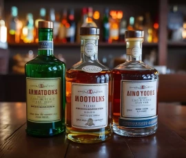 green-brown-bottles-alcohol-wooden-table green-brown-bottles-alcohol-wooden-table